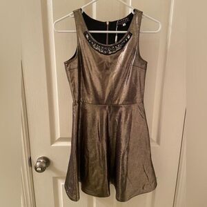 Hannah Banana by Sara Sara Gold Faux Leather Jeweled Dress Girls Size 14